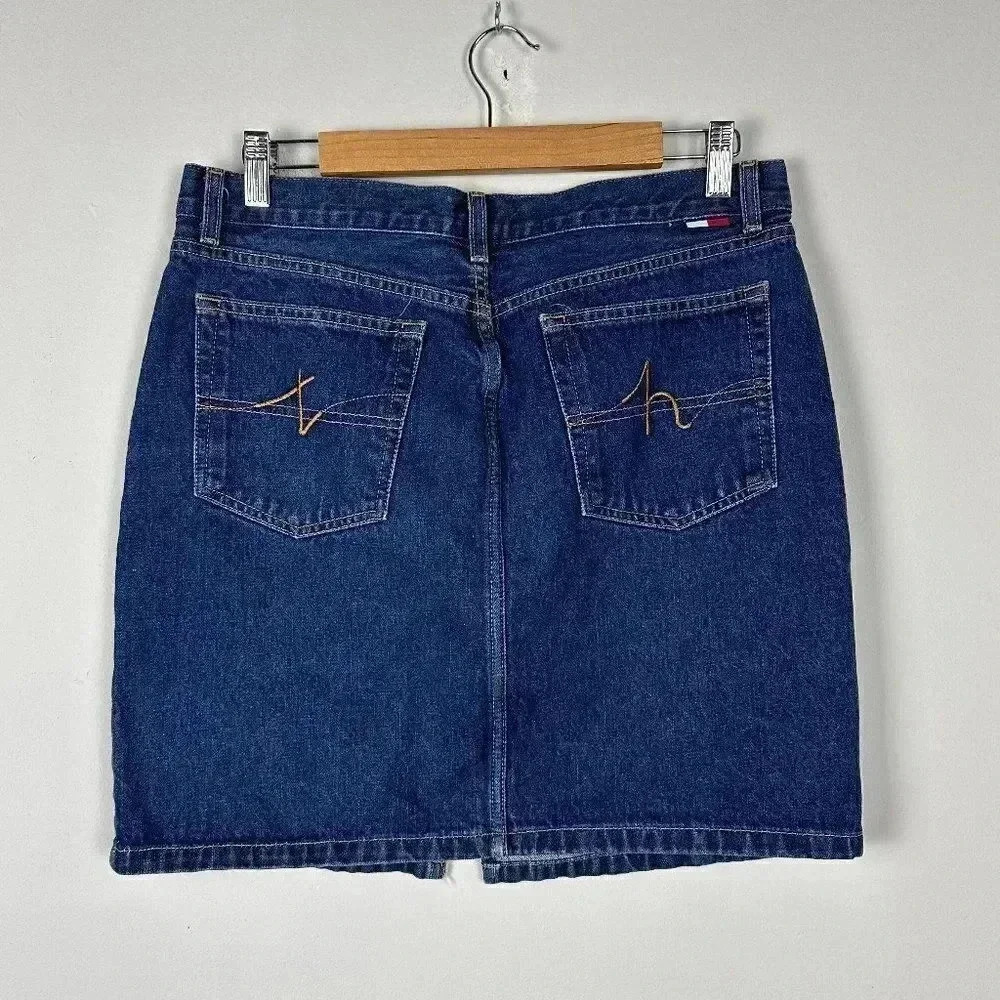 Tommy Hilfiger Vintage Y2K Denim Mini Skirt Dark Wash Size 11 - Picture 4 of 4